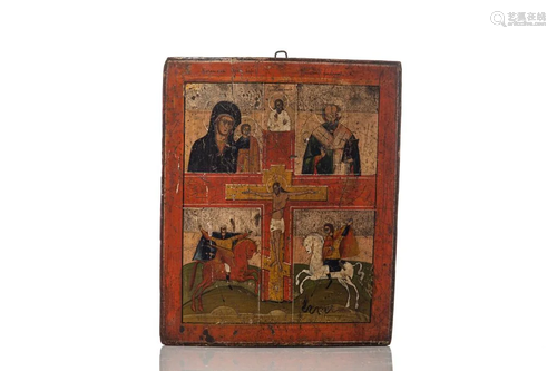 19TH C RUSSIAN ICON PAINTED ON WOOD PANEL