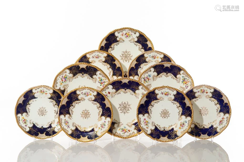 THIRTY COBALT & FLORAL PAINTED COALPORT DISHES