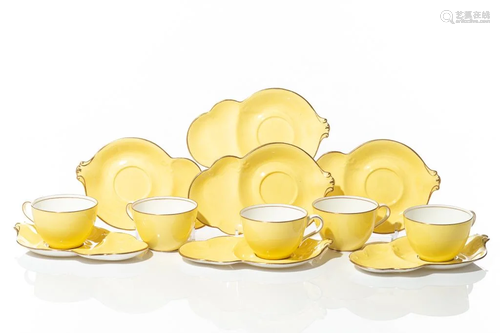 GROUP OF EIGHT AYNSLEY YELLOW CUPS AND SAUCERS