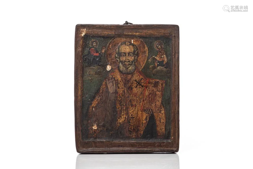 19TH C RUSSIAN ICON PAINTED ON WOOD PANEL