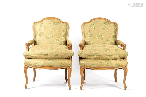 PAIR OF OCCASIONAL UPHOLSTERED FRENCH ARMCHAIRS