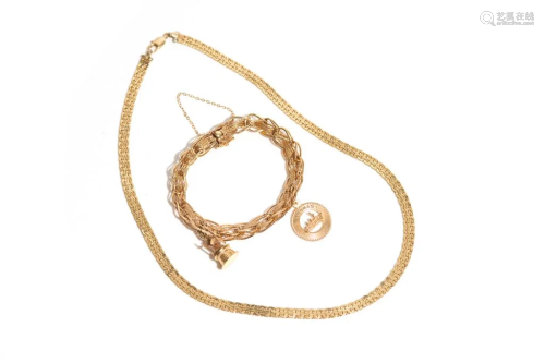 GOLD CHARM BRACELET AND NECKLACE, 30g