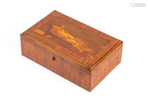 INLAID WOOD CHEST WITH FEMALE NUDE INLAY