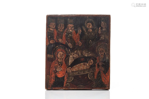 19TH C RUSSIAN ICON PAINTED ON WOOD PANEL