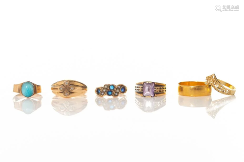 SIX GOLD VINTAGE RINGS, 21g