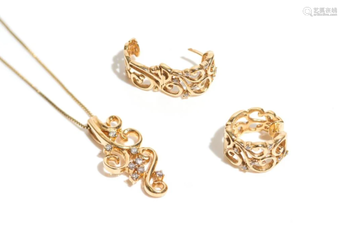 GOLD AND DIAMOND NECKLACE AND EARRINGS, 15g