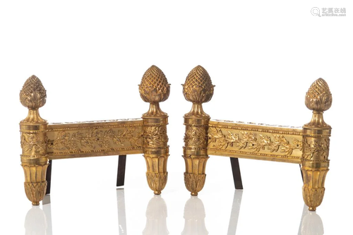 PAIR OF ORMOLU GILT BRONZE CLASSICAL CHENETS