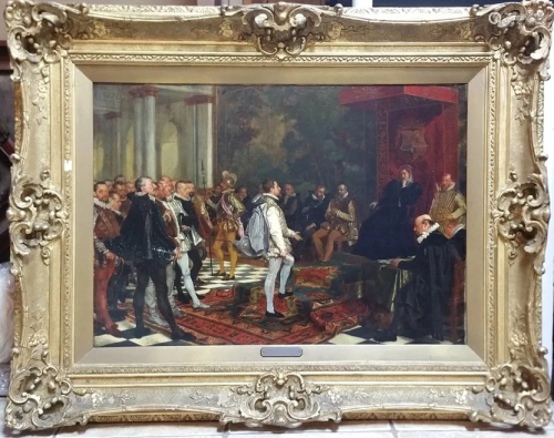 Historical Belgian Genre Interior Geets Oil Painting