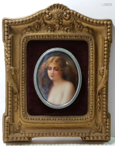 Antique Lady Portrait after Reynolds Plaque Art Pottery