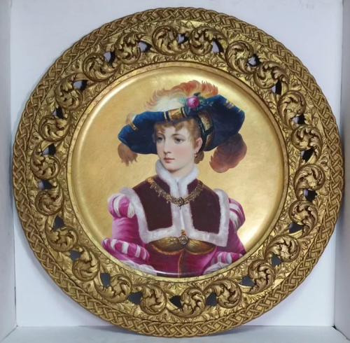 Hand Painted Porcelain Lady Portrait Continental Plaque