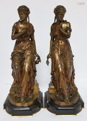 Antique Rossi Bronze Ladies Bookends Statue Pair