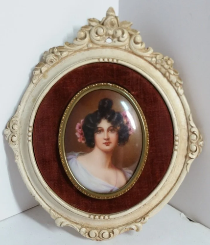 Continental Plaque Lady Portrait Flowers Hand Painted