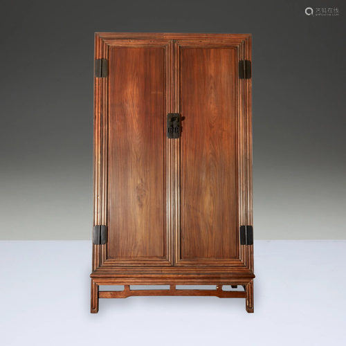 A Chinese hardwood rectangular cabinet, Qing dy…