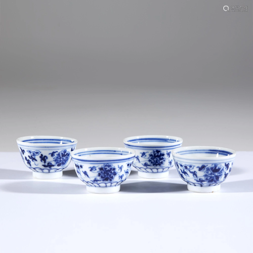 Four Chinese blue and white porcelain lotus-scroll