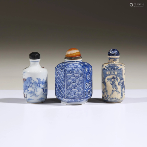 Three Chinese porcelain snuff bottles,