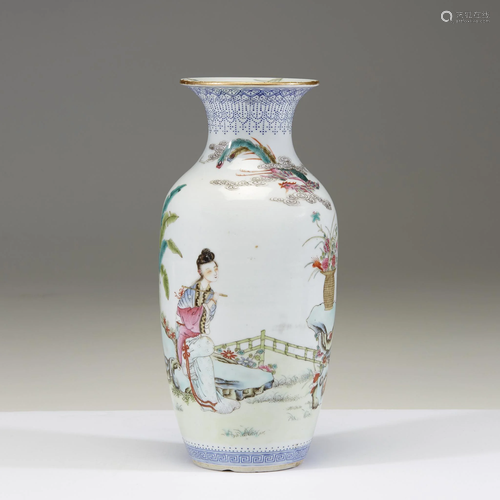 A Chinese famille rose-decorated baluster vase, 20th