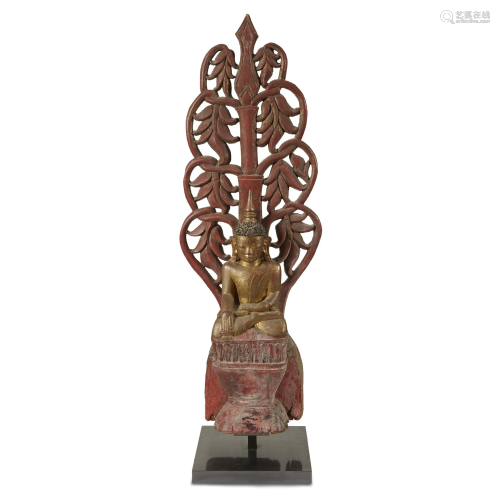 A Lanna-style gilt and red-lacquered carved wood …