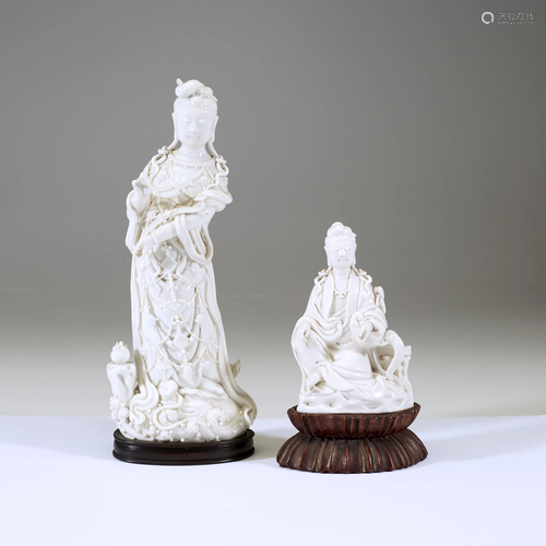 Two Chinese blanc de chine figures of Guanyin,