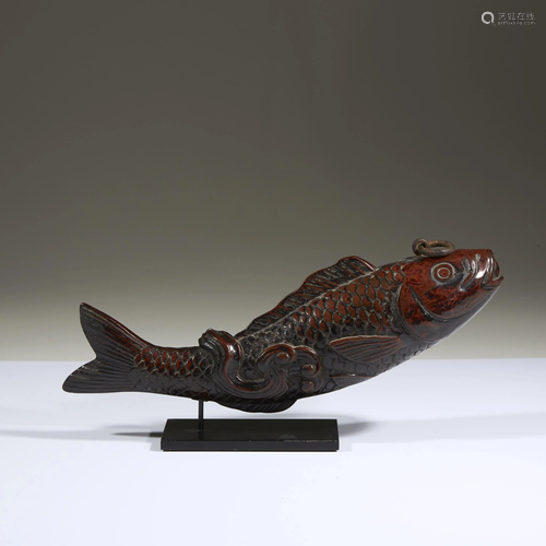 A Japanese carved and lacquered wood fish, Edo/M…