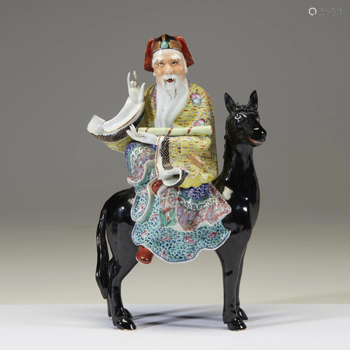 A Chinese enameled porcelain figure of Zhang Gu…