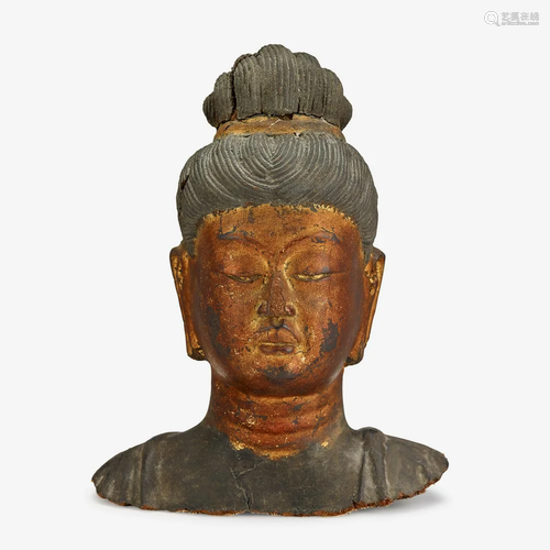 A Chinese gilt dry lacquer bodhisattva head,