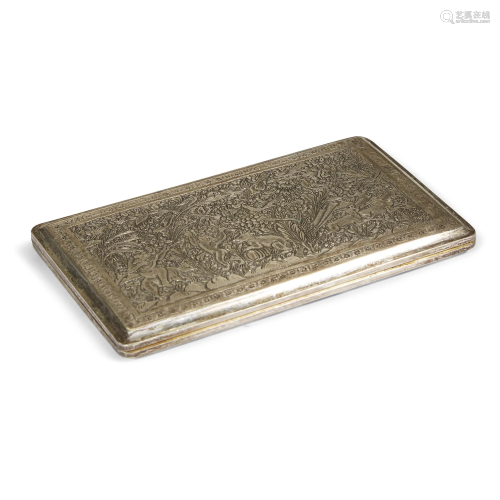 A Persian engraved silver cigarette case,