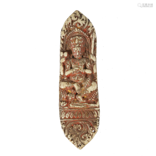 A Tibetan carved bone dance apron panel,