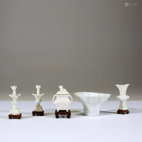A Chinese blanc de chine miniature part altar set …