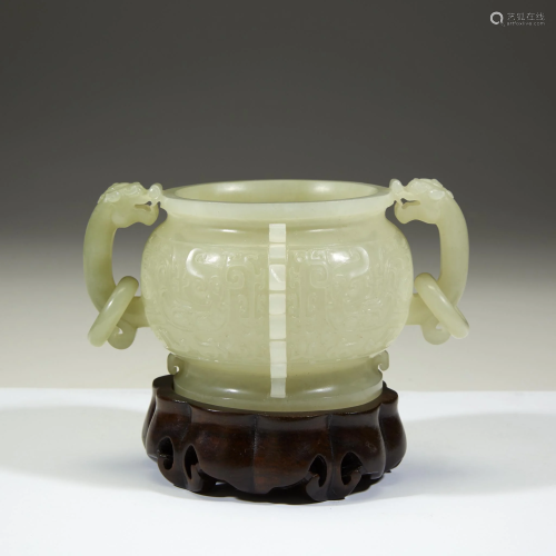A Chinese carved white jade censer,