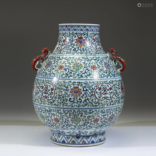 A large Chinese doucai-decorated porcelain vase, Hu,