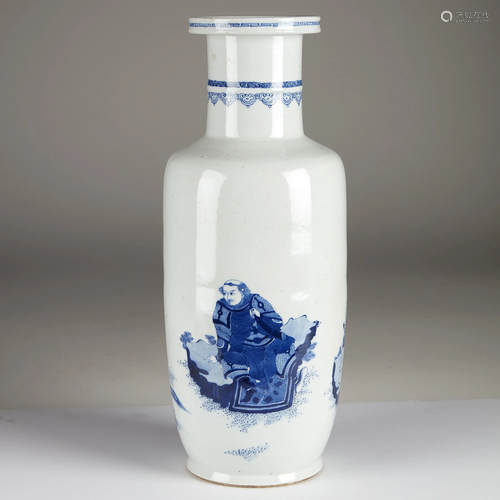 A Chinese blue and white tall porcelain rouleau v…