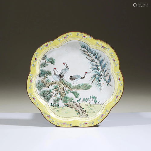 A Chinese enameled copper lobed dish,