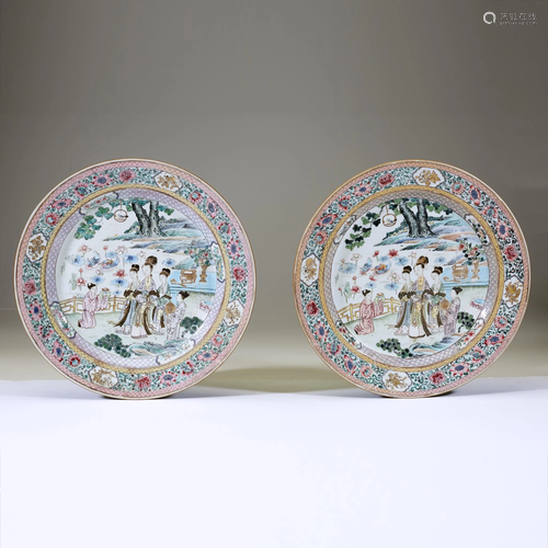 A pair of Chinese famille rose-decorated dishes,…