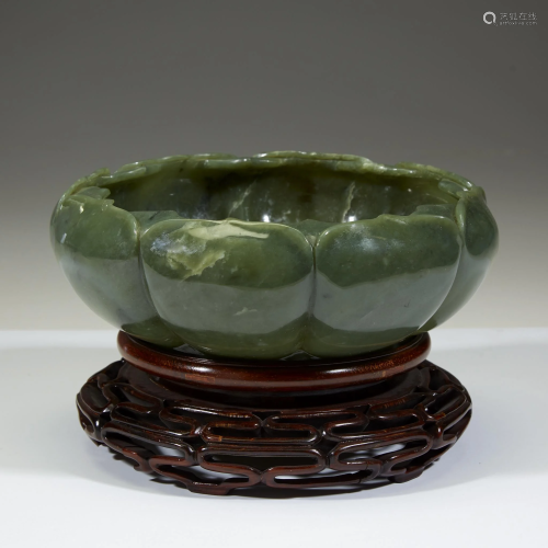 A Chinese carved spinach jade 