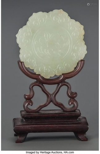 28024: A Chinese Carved Pale Green Jade Bi Di…