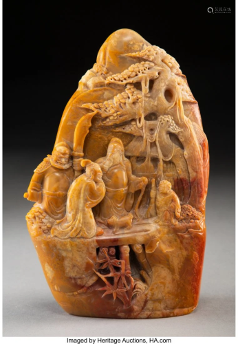 28026: A Chinese Carved Soapstone Mountain, …