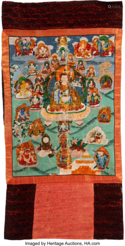 28053: A Tibetan Painted Silk Thangka Depictin…