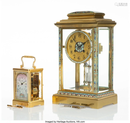 28126: Two Enamel and Brass Clocks Marks to sm…