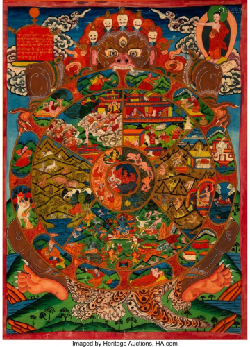 28054: A Sino-Tibetan Thangka Depicting the Bhava…