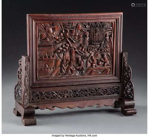 28040: A Chinese Carved Bamboo Table Screen …