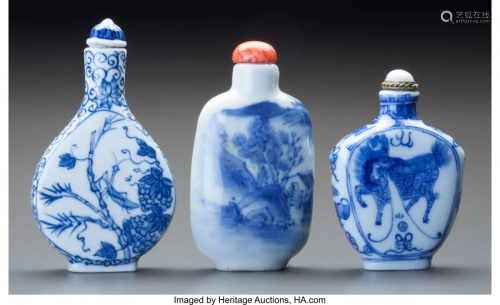 28016: Three Chinese Porcelain Snuff Bottles Marks t…