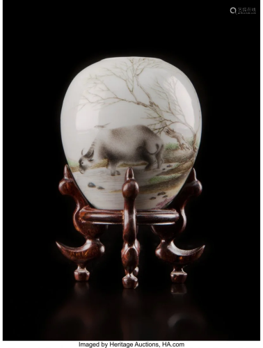28005: A Chinese Enameled Porcelain Ovoid Vas…