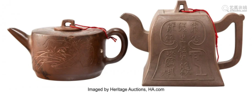 28007: Two Chinese Yixing Teapots Marks: (charac…