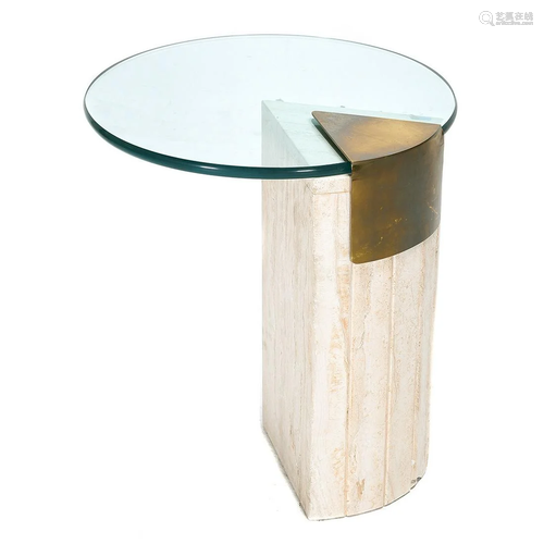 Modern Glass, Marble, and Brass End Table.