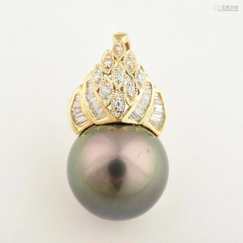 Tahitian Cultured Pearl, Diamond, 18k Yellow Gold