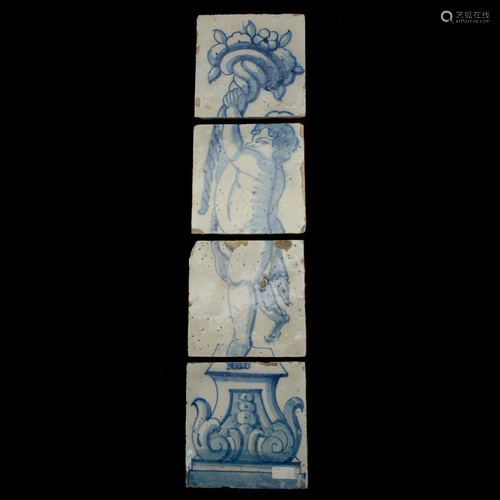 Four Dutch Delft 18th Century Tiles.