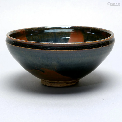 Large Chinese Black Glazed Russet Splashed Bowl