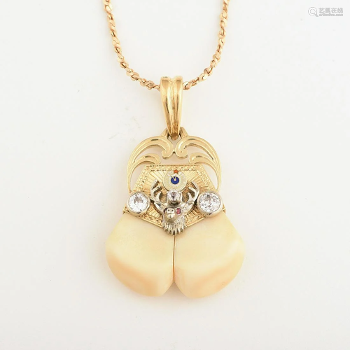 Tooth, Diamond, Enamel, 14k Yellow Gold 