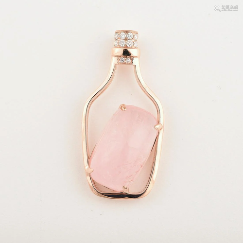 Rose Quartz, Diamond, 14k Rose Gold Bottle Pendant.