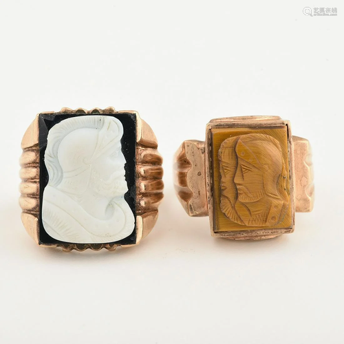 Collection of Two Men's Multi-Stone Cameo, 10k Yellow